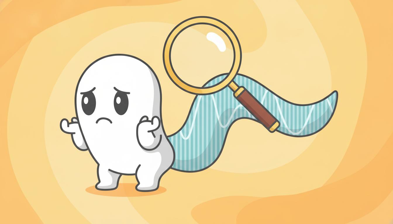 A guilty-looking cartoon residual shrugs and insists it is pure random noise while a neat repeating wave-shaped tail it failed to hide trails behind it, caught by a hovering magnifying glass, dramatizing a Ljung-Box test exposing leftover autocorrelation.
