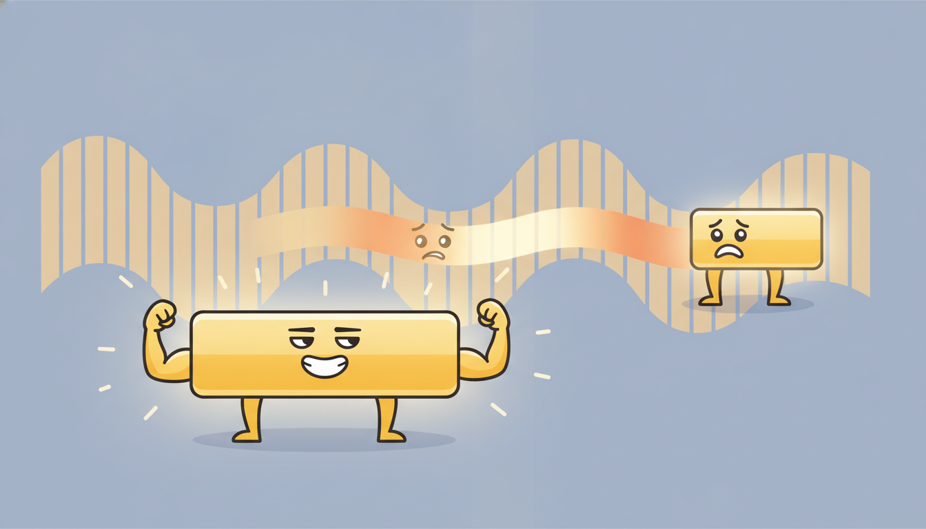 A single confident steady glowing bar from a Fourier spectrum insists a rhythm is constant, while a time-aware spectrogram strip behind it shows the same band actually flickering bright and dim and drifting like a faulty neon tube, illustrating how a single spectrum hides a cycle that strengthens and fades over time.